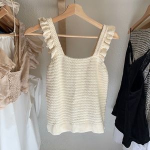 Cream ruffle sleeve knitted Madewell top, like new